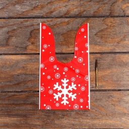 Цена за 20 шт. Пакет полиэтиленовый подарочный новогодний с ушками Снежинка, 13?23 см