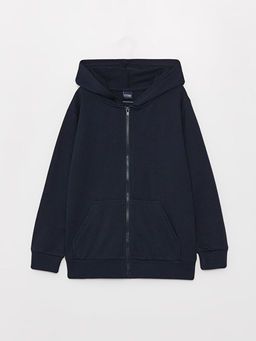 Kap??onlu Basic Uzun Kollu Erkek ?ocuk Fermuarl? Sweatshirt