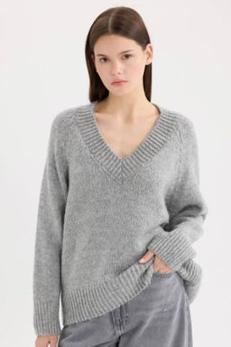 Oversize Genis Kal?p V Yaka Triko Kazak