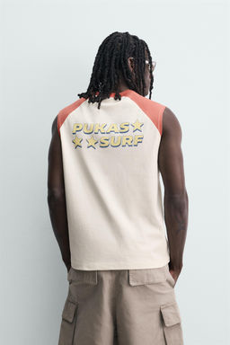 CAMISETA TANK COLOR BLOCK PUKAS SURF X ZARA / Blanco / Rojo