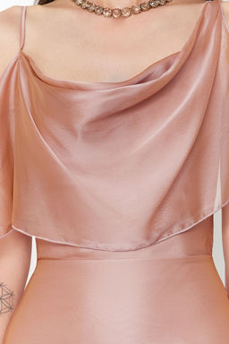 Pembe Carmen Yaka Dokuma Sifon Uzun S?k Abiye Elbise TPRSS24AE00137 - Trendyolmilla фото 5