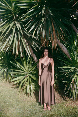 GATHERED SATIN MIDI DRESS - Zara фото 2