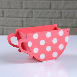 Кашпо деревянное Чашка в горошек, коралловый, 20911 см