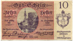 Банкнота 10 геллеров 1920 года Австрия  Пёхларн (нотгельд)
