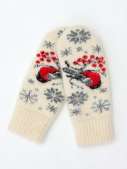 Варежки женские Снегирь и снежинки КРУГ 3472-1 - Рассказовские варежки фото 3