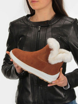 10-M7 BROWN Ботинки зимние женские (натуральная замша, нат.мех и шерсть)