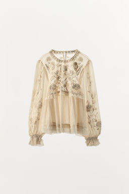 EMBROIDERED AND BEADED STRUCTURED BLOUSE - Zara фото 12