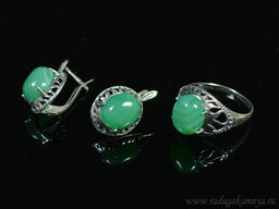 Кольцо Серьги с агатом тонированным, цв.зеленый размер 20