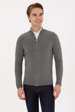 Erkek Slim Fit Gri Melanj Basic Triko H_rka