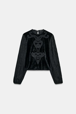 EMBROIDERED VELVET TOP