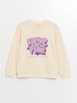 Bisiklet Yaka Bask?l? Uzun Kollu K?z ?ocuk Sweatshirt