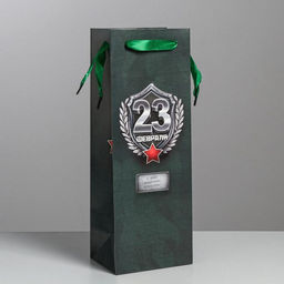 Цена за 3 шт. Пакет подарочный под бутылку, упаковка, 23 Февраля, 36?13?10 см