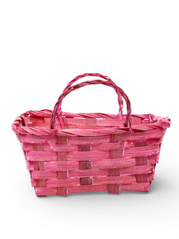 Корзина плетёная для хранения, 24×20×8 см, с ручками, бамбуковая, розовая, Greengo