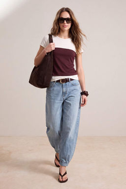 _ok renkli Fitted/V_cuda Oturan K_sa Kollu _rme Pamuklu Esnek _rme T-shirt TWOSS26TS00298 - Trendyolmilla фото 2