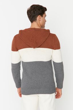 TRENDYOL MAN Kiremit Regular Fit Yunlu Kapusonlu Renk Bloklu Triko Kazak TMNAW22KZ0822 - Trendyolmilla фото 5