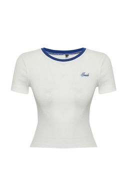 Ekru Slogan Nak?sl? Kontrast Biye Detayl? Regular Boy Fitilli Esnek Orme Bluz TWOSS25BZ00372 - Trendyolmilla фото 5