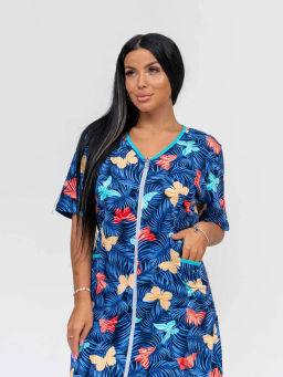 Халат женский, цвет синий красный