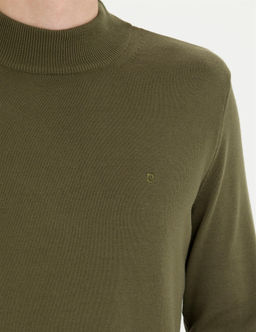 Koyu Haki Slim Fit Yar_m Bal_k__ Yaka Basic Triko Kazak - Pierre cardin фото 7
