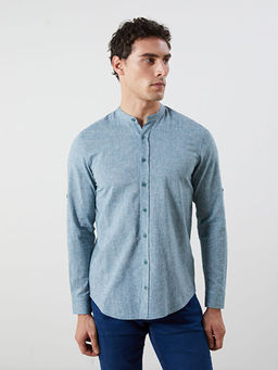 Regular Fit Uzun Kollu Keten Kar???ml? Erkek G?mlek