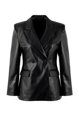 Siyah Fitted/Vucuda Oturan Tek Dugme Kapama Astarl? Vatkal? Suni Deri Blazer Ceket TWOSS26BC00017 - Trendyolmilla фото 7