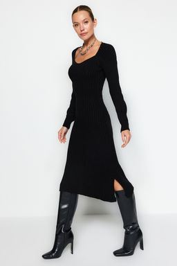 TRENDYOLMILLA Kiremit Midi Triko Kalp Yaka Elbise TWOAW24EL00212  фото 11