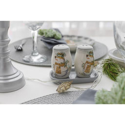 Набор для специй Доляна Рождественский снеговик, 3 предмета: солонка 130 мл, перечница 130 мл, подставка  фото 6