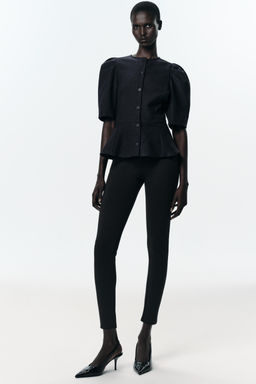 PUFF SLEEVE PEPLUM TOP