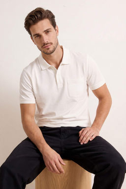 Ekru Regular/Rahat %100 Pamuk Tek Cepli Polo Yaka T-shirt TMNSS26PO00018 - Trendyolmilla фото 3