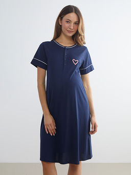 Bisiklet Yaka Bask?l? Hamile Gecelik