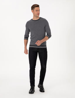 A__k Gri Melanj Slim Fit Bisiklet Yaka Y_n Kar___ml_ Triko Kazak - Pierre cardin фото 4