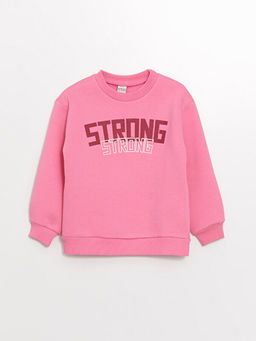 Bisiklet Yaka Bask?l? Uzun Kollu K?z ?ocuk Sweatshirt