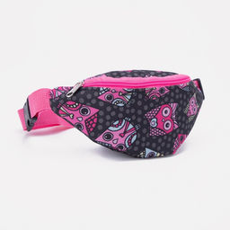 Сумка поясная детская для девочки на молнии, чёрная, розовая