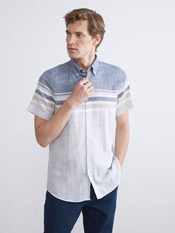 Regular Fit K?sa Kollu ?izgili Arm?rl? Erkek G?mlek