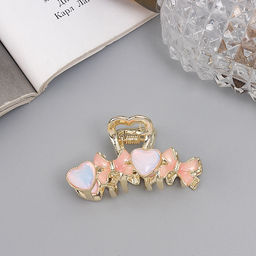 Цена за 6 шт. Крабик для волос «Хлоя галант», сердца банты, 4.5 см, золото