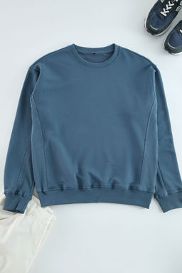 TRENDYOL MAN Unisex Indigo Oversize/Genis Kesim Kumas Mix Basic Sweatshirt TMNAW25SW00128 - Trendyolmilla фото 6