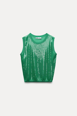 SLEEVELESS SEQUINNED KNIT TOP - Zara фото 15