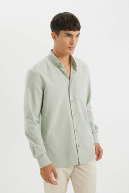 Оксфордская рубашка с воротником поло и длинным рукавом стандартного кроя - Defacto фото 4