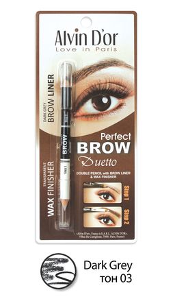Alvin Dor P1-4 Дуэт для бровей двойной карандаш+Воск Brow Perfect (тон 03 Dark Grey)