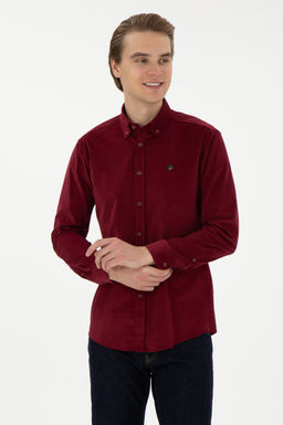 Мужская бордовая рубашка с длинным рукавом Неожиданная скидка в корзине