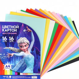 Картон цветной двусторонний А4, тонированный, 16 листов, 16 цветов, 180 г/м2, Холодное сердце