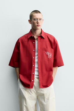 CAMISA RELAXED FIT BORDADOS CONTRASTE / Rojo - Zara фото 2