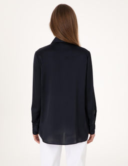 Lacivert Comfort Fit Saten Uzun Kollu G_mlek - Pierre cardin фото 5