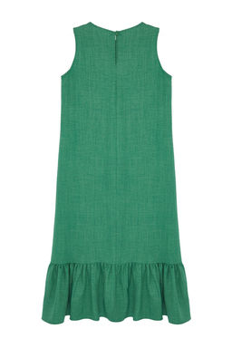 Yesil Duz Kesim Etegi Volanl? Mini Dokuma Elbise TWOSS24EL00520