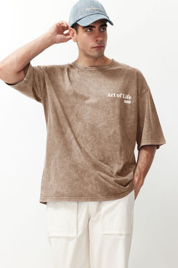 TRENDYOL MAN Antrasit Oversize/Genis Kesim Soluk Efektli Yaz? Bask?l? %100 Pamuklu T-Shirt TMNSS23TS00166 - Trendyolmilla фото 3