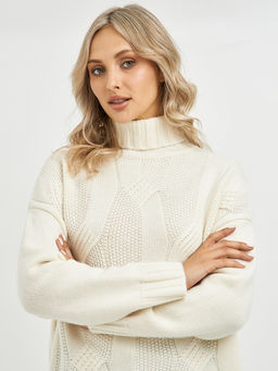 водолазка женская из шерсти в молочном цвете и объемным узором - Glenfield фото 7