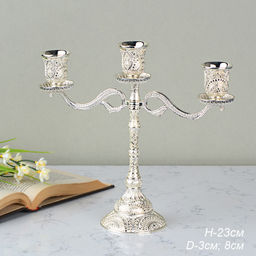 Подсвечник на 3 свечи 23 см серебро резное / 303G /уп 48/