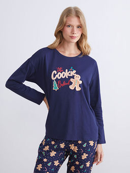 Kurabiye Adam Bask?l? Kad?n Pijama Tak?m?