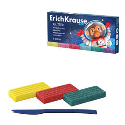 Цена за 1 шт. Пластилин классический ErichKrause Kids Space Animals Glitter с блестками 6 цветов со стеком, 108 г (в коробке 6 шт)  фото 2