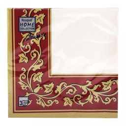 Салфетки бумажные "Bouquet Home Collection Classic" 33х33см, 3-х слойные, 20 штук в упаковке, 100% целлюлоза, "Золотые узоры бордовый фон" (Россия)