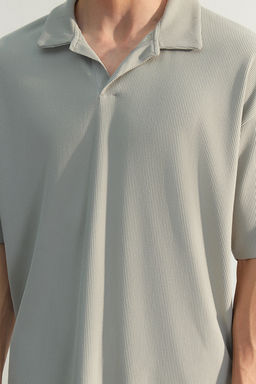 Tas Oversize/Genis Kesim Dokulu K?r?smaz Ottoman Polo Yaka T-Shirt TMNSS23PO00020